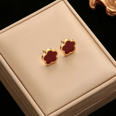 EILIECK 316L Stainless Steel Green Flower Five Clover Necklace Bracelet Earrings 18K Gold Plated Jewelry Set For Women Girl Gift