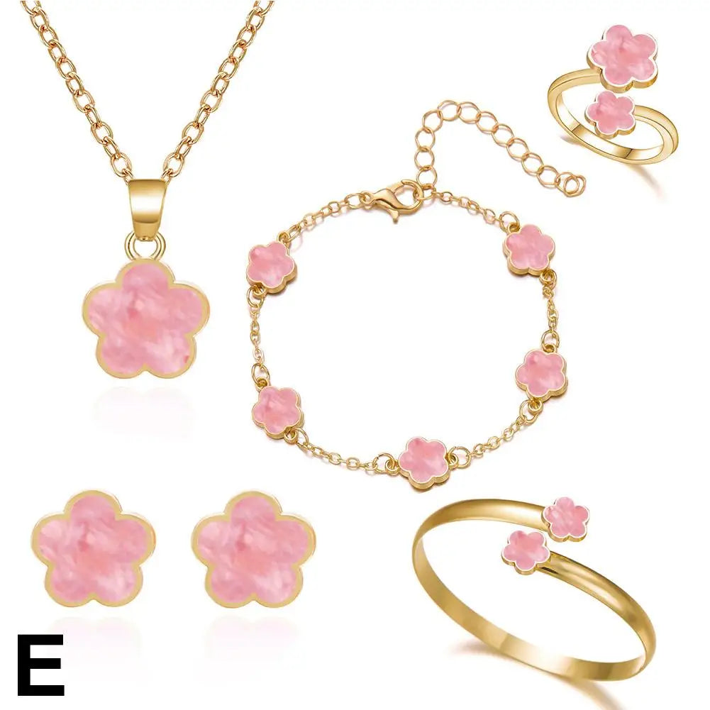 5Pcs/Set Jewelry Stainless Steel Five Leaf Clover 316L Bracelets For Women Elegance French Niche Necklaces Bracelets Earrings