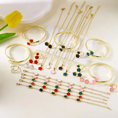 5Pcs/Set Jewelry Stainless Steel Five Leaf Clover 316L Bracelets For Women Elegance French Niche Necklaces Bracelets Earrings