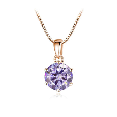 Trend  6.5mm 1.0 Carat D Moissanite Necklaces Rose Gold Plated Pendant Original Real S925 Silver Chain Jewelry For Women