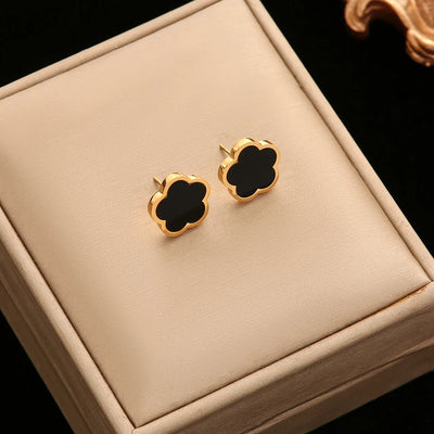 EILIECK 316L Stainless Steel Green Flower Five Clover Necklace Bracelet Earrings 18K Gold Plated Jewelry Set For Women Girl Gift