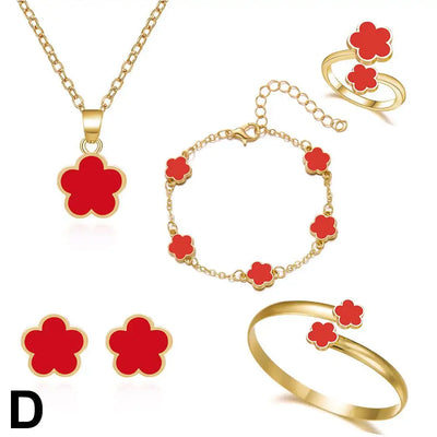 5Pcs/Set Jewelry Stainless Steel Five Leaf Clover 316L Bracelets For Women Elegance French Niche Necklaces Bracelets Earrings