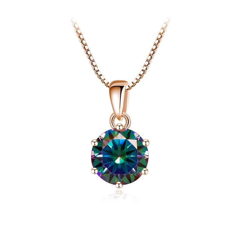 Trend  6.5mm 1.0 Carat D Moissanite Necklaces Rose Gold Plated Pendant Original Real S925 Silver Chain Jewelry For Women