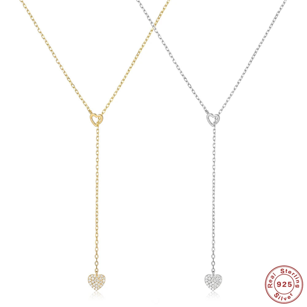 925 Sterling Silber verstellbare Kette Herz Anhänger Charm Zirkon Halskette Tropfen Choker größenverstellbar Frauen Mädchen Sexy edler Schmuck