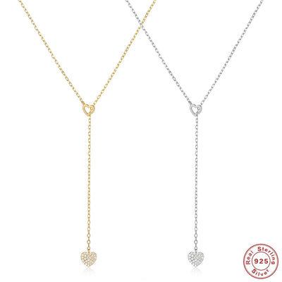 925 Sterling Silber verstellbare Kette Herz Anhänger Charm Zirkon Halskette Tropfen Choker größenverstellbar Frauen Mädchen Sexy edler Schmuck