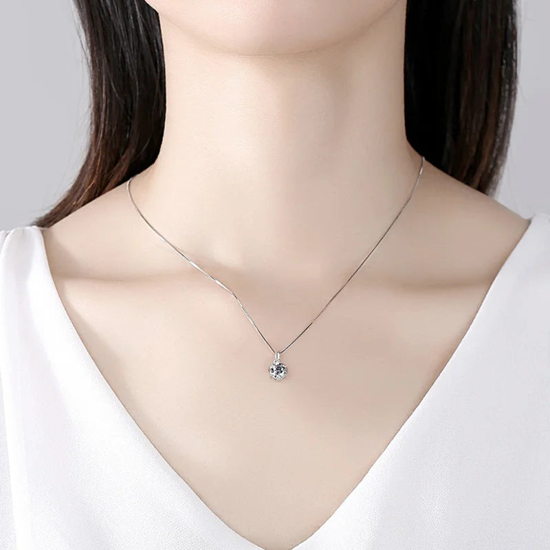 Trend  6.5mm 1.0 Carat D Moissanite Necklaces Rose Gold Plated Pendant Original Real S925 Silver Chain Jewelry For Women
