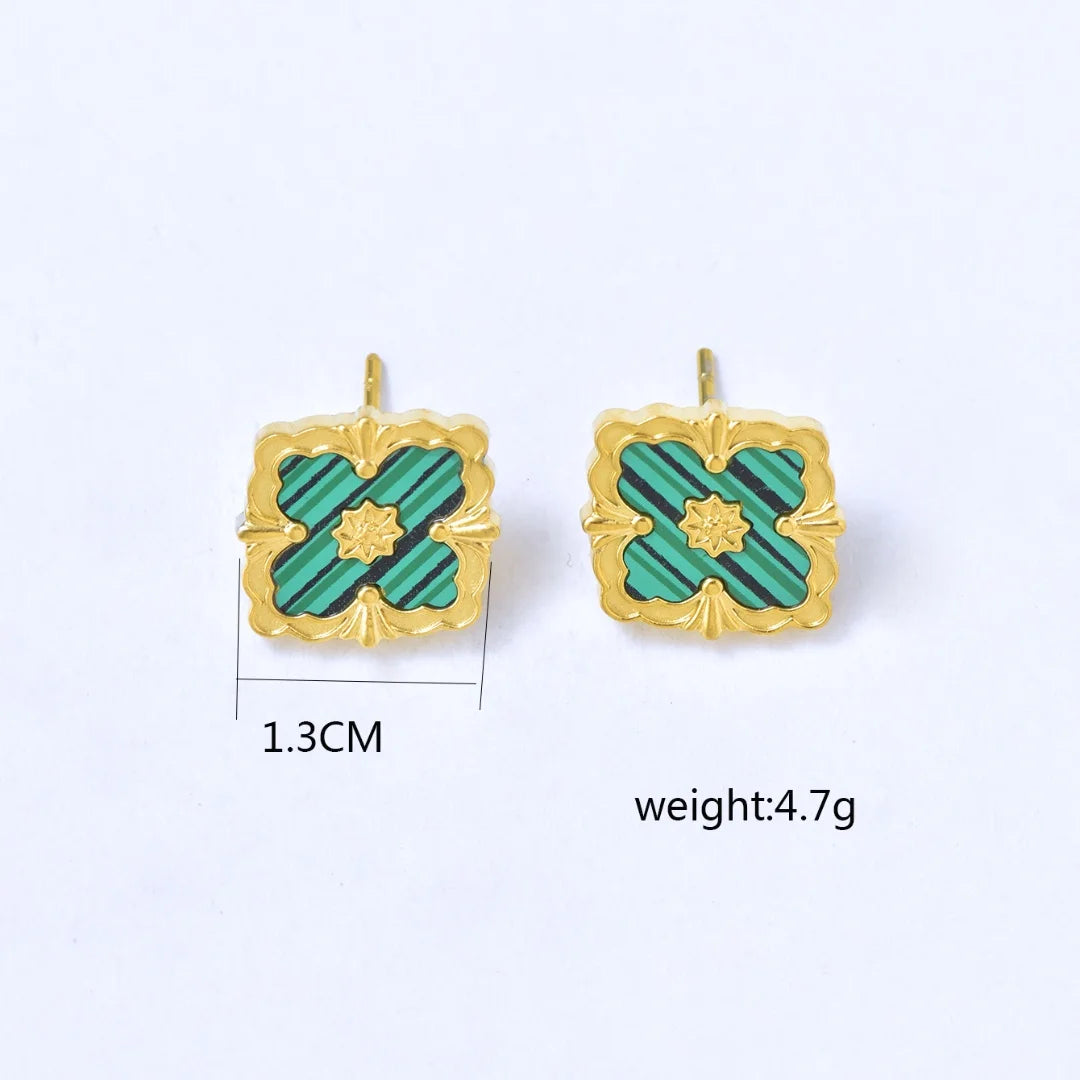 Vintage Elegant Stainless Steel 18K Gold Plated Clover Hypoallergenic Waterproof Necklace Bracelet Earrings Women'S Jewelry Set