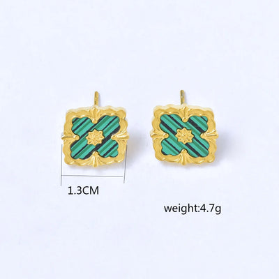 Vintage Elegant Stainless Steel 18K Gold Plated Clover Hypoallergenic Waterproof Necklace Bracelet Earrings Women'S Jewelry Set