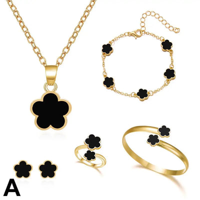 5Pcs/Set Jewelry Stainless Steel Five Leaf Clover 316L Bracelets For Women Elegance French Niche Necklaces Bracelets Earrings