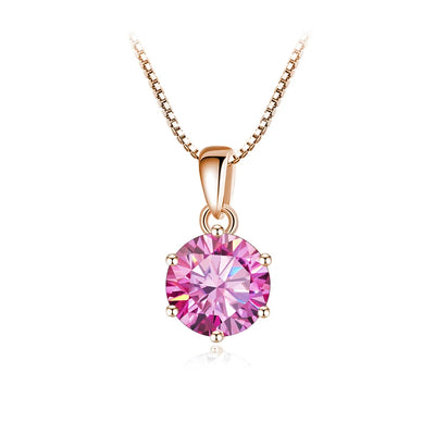Trend  6.5mm 1.0 Carat D Moissanite Necklaces Rose Gold Plated Pendant Original Real S925 Silver Chain Jewelry For Women