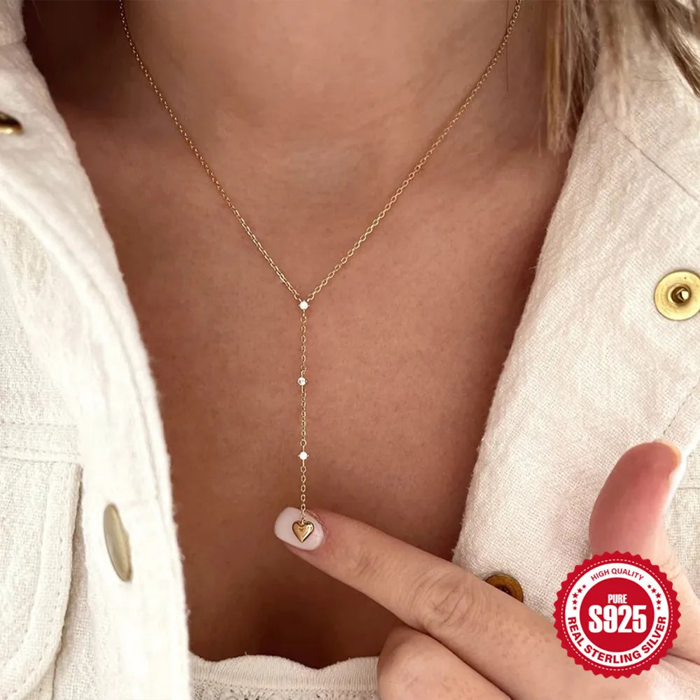 925 Sterling Silber verstellbare Kette Herz Anhänger Charm Zirkon Halskette Tropfen Choker größenverstellbar Frauen Mädchen Sexy edler Schmuck