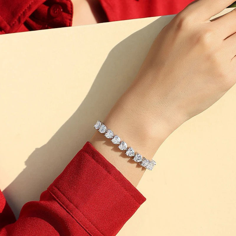 Vollherz Moissanit-Armband für Frauen, Paar-Geburtstagsgeschenk, funkelndes 925 Sterling Silber Armband