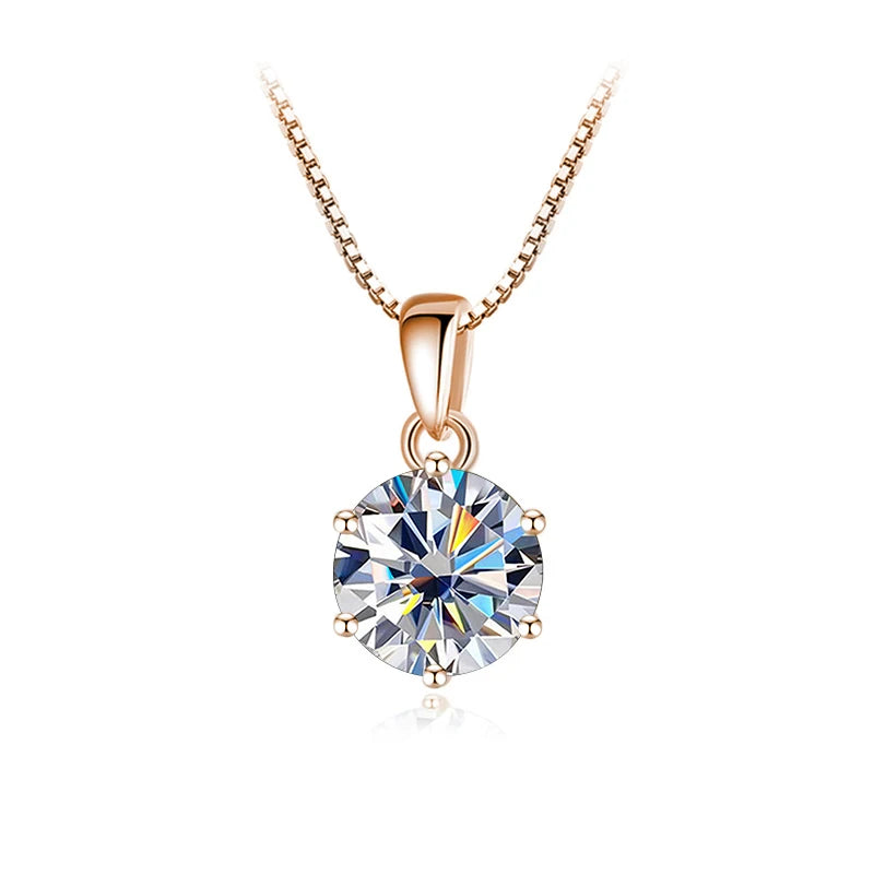 Trend  6.5mm 1.0 Carat D Moissanite Necklaces Rose Gold Plated Pendant Original Real S925 Silver Chain Jewelry For Women