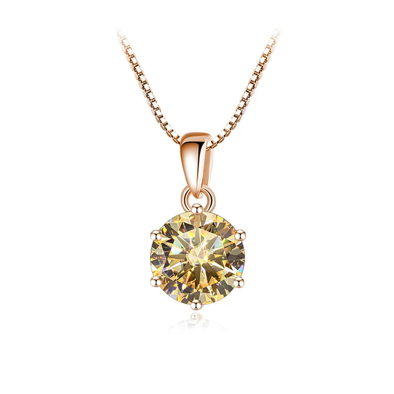 Trend  6.5mm 1.0 Carat D Moissanite Necklaces Rose Gold Plated Pendant Original Real S925 Silver Chain Jewelry For Women