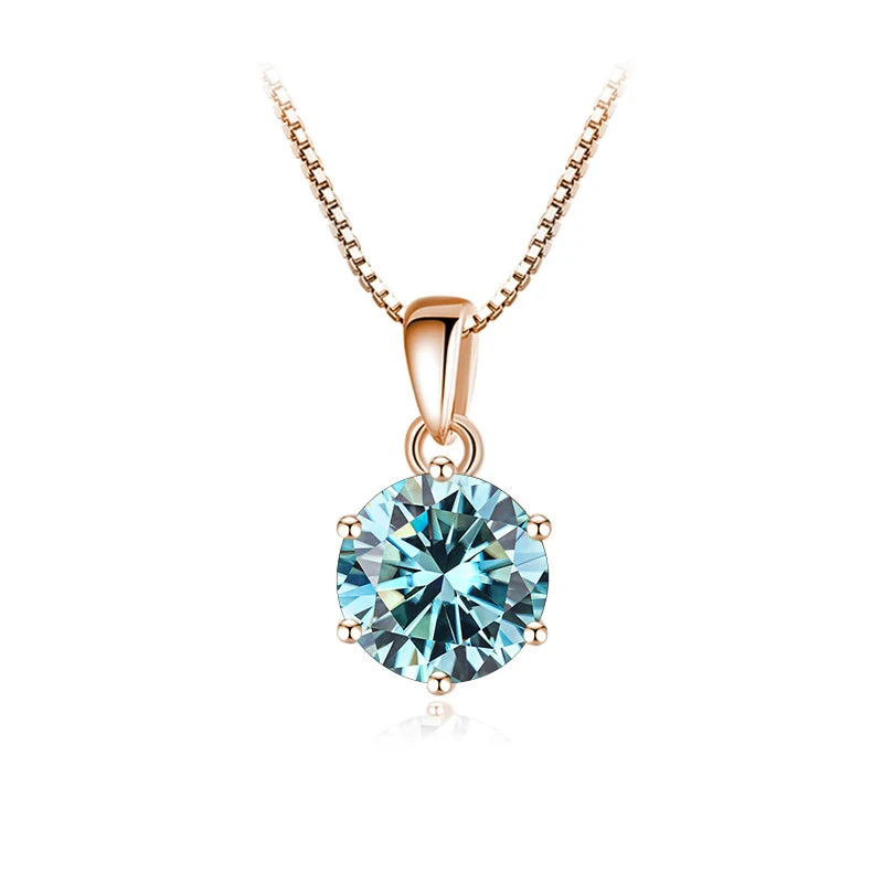 Trend  6.5mm 1.0 Carat D Moissanite Necklaces Rose Gold Plated Pendant Original Real S925 Silver Chain Jewelry For Women