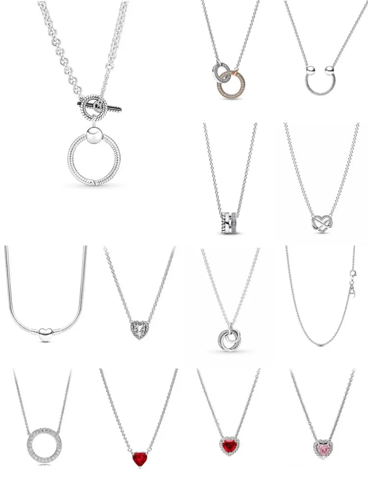 New 925 Silver Red, Pink, Heart-Shaped Necklace Suitable For European Women's Valentine's Day, Mother's Day, Anniversaries Gifts