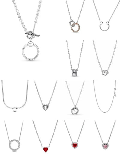 New 925 Silver Red, Pink, Heart-Shaped Necklace Suitable For European Women's Valentine's Day, Mother's Day, Anniversaries Gifts