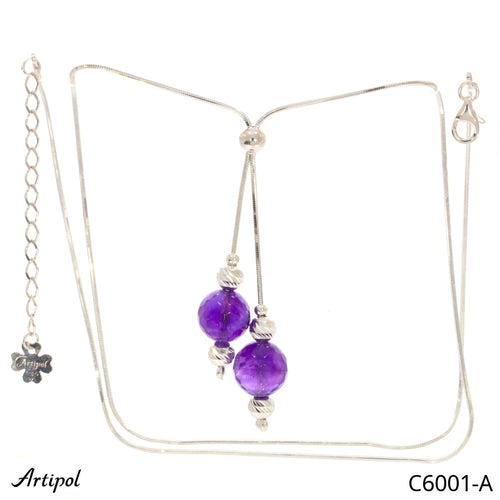 Amethyst Halskette Statement aus 925 Sterlingsilber rhodiniert mit zwei violetten Amethyst-Kugeln
