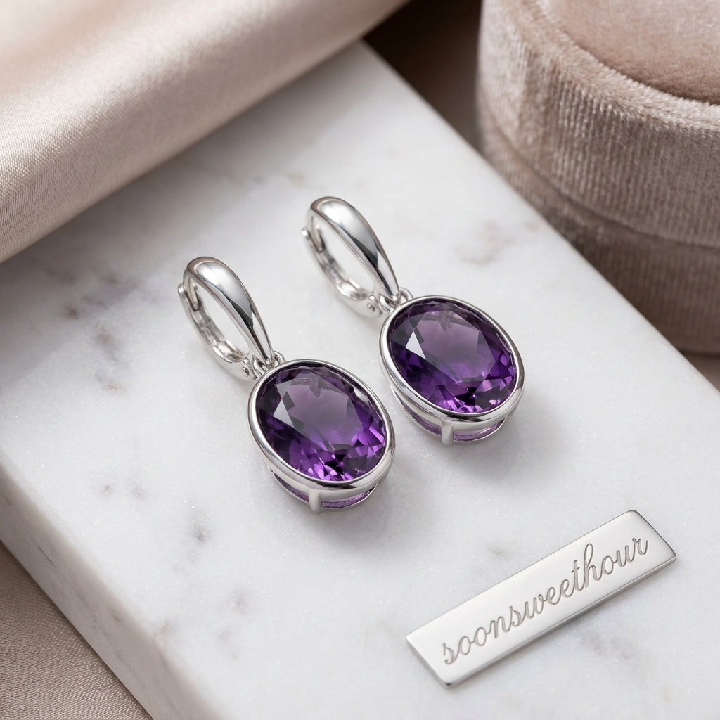 Ohrringe mit echtem Amethyst – 925 Silber Rhodiniert | soonsweethour