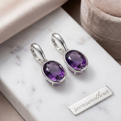 Amethyst Ohrstecker Kugel 925 Sterlingsilber rhodiniert – Seitenansicht