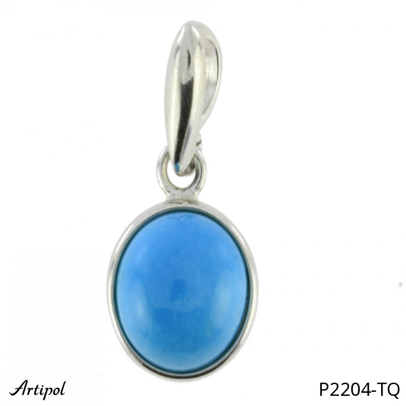 Türkis Anhänger Rund aus 925 Sterlingsilber rhodiniert mit rundem Türkis-Cabochon