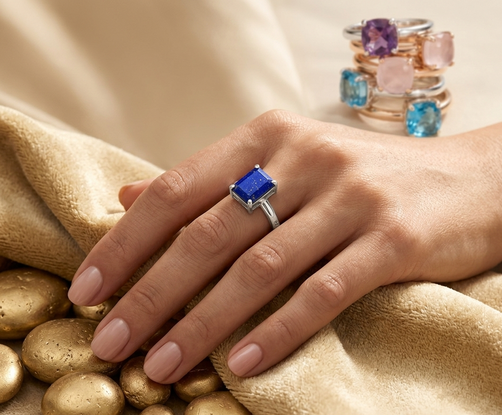 Lapis Lazuli Ring – 925 Silber Rhodiniert
